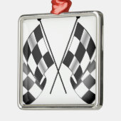 チェック模様の旗 メタルオーナメント (左)