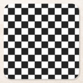 チェック模様の白黒 スクエアペーパーコースター (正面)