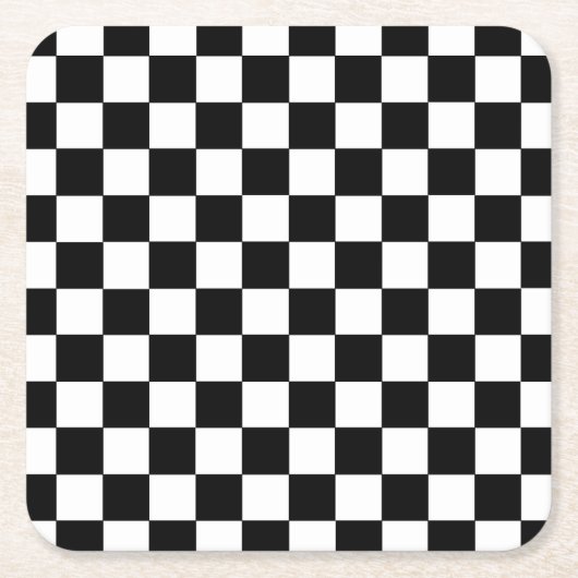チェック模様の白黒 スクエアペーパーコースター (正面)