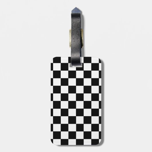 チェック模様の白黒 ラゲッジタグ (裏面縦)