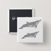 チェック模様の紡績工のイルカのタイ 缶バッジ (正面&裏面)