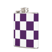 チェック模様の紫色および白い フラスク (左)