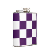 チェック模様の紫色および白い フラスク (右)