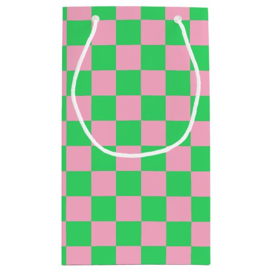 チェック模様の緑およびピンク スモールペーパーバッグ (裏面)