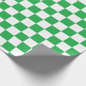 チェック模様の緑および白 ラッピングペーパー (角)