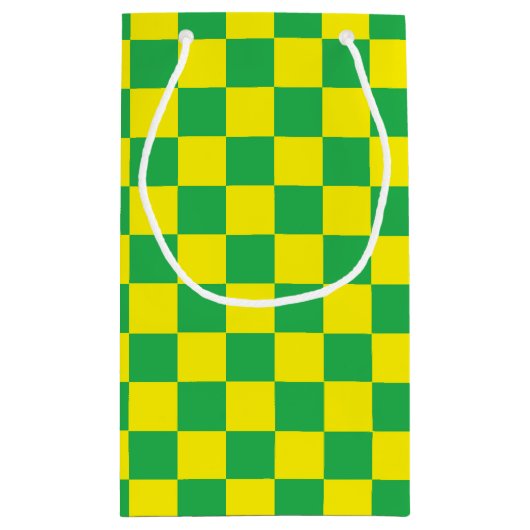 チェック模様の緑および黄色 スモールペーパーバッグ (裏面)