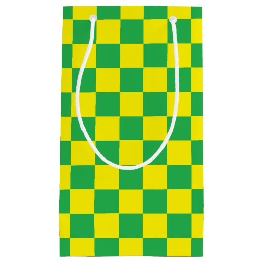 チェック模様の緑および黄色 スモールペーパーバッグ (正面)