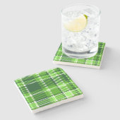 チェック模様の緑色パターン ストーンコースター (横)