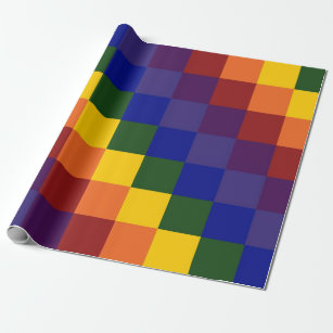 チェック模様の虹の包装紙 ラッピングペーパー
