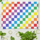 チェック模様の虹 キッチンタオル (折り畳み)