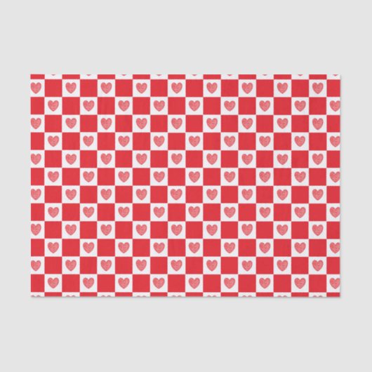 チェック模様の赤いハート 薄葉紙 (正面)