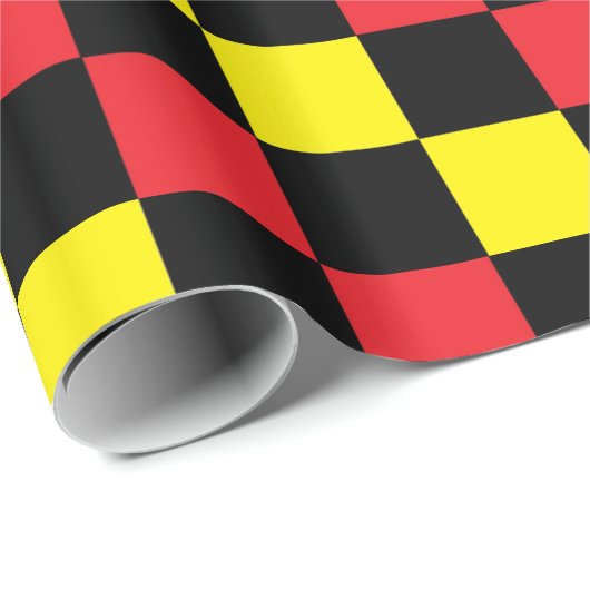 チェック模様の赤く、黒くおよび黄色 ラッピングペーパー (ロールコーナー)