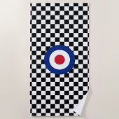 チェック模様の黒い競争ターゲットモダンなRoundel ビーチタオル (正面)