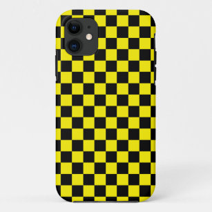 チェック模様の黒くおよび黄色 iPhone 11 ケース