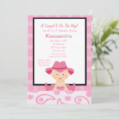 チェック模様の、西部の女性のカーボーイのベビーシャワーの招待状 招待状 (スタンド正面)