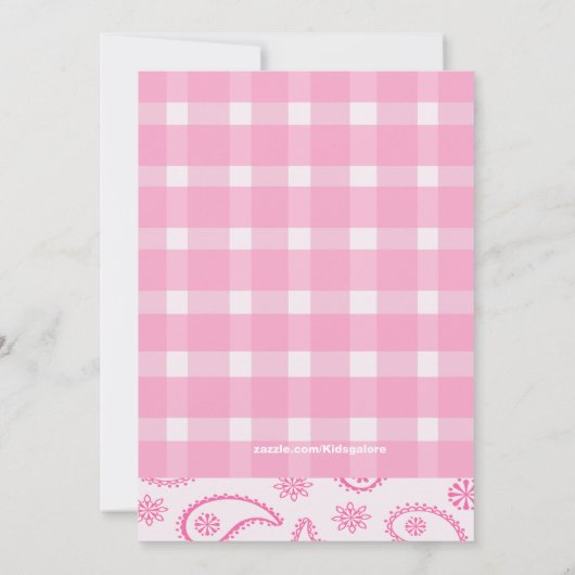 チェック模様の、西部の女性のカーボーイのベビーシャワーの招待状 招待状 (裏面)