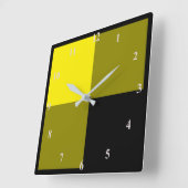 チェック済み黒と黄色の格子縞 スクエア壁時計 (傾斜)