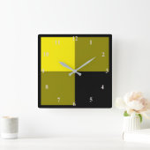チェック済み黒と黄色の格子縞 スクエア壁時計 (ホーム)