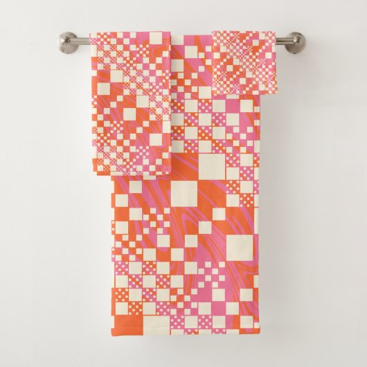 チェック済み、チェック – ピンク、オレンジ、クリーム バスタオルセット (インサイチュ)