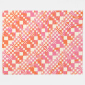 チェック済み、チェック – ピンク、オレンジ、クリーム フリースブランケット (正面(横))