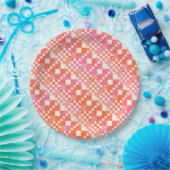 チェック済み、チェック – ピンク、オレンジ、クリーム ペーパープレート (パーティー)