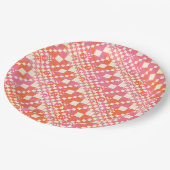 チェック済み、チェック – ピンク、オレンジ、クリーム ペーパープレート (アングル)
