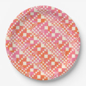 チェック済み、チェック – ピンク、オレンジ、クリーム ペーパープレート (正面)