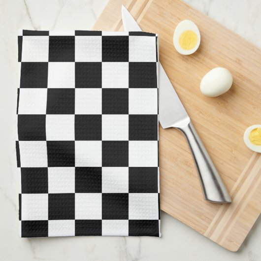 チェック白黒市松模様にパターンのチェック キッチンタオル (四つ折り)