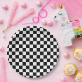チェック白黒市松模様にパターンチェッカー ペーパープレート (パーティー)
