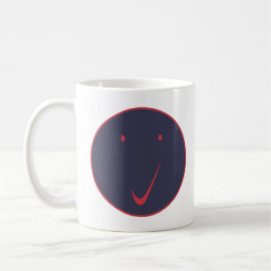 チェック顔 – ティック、赤/青。 コーヒーマグカップ
