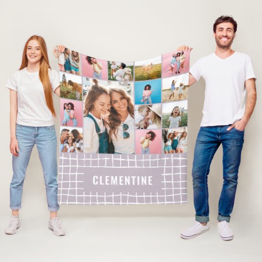 チェック16フォトモダンミニマル薄紫シンプルエレガント フリースブランケット (インサイチュ)