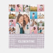 チェック16フォトモダンミニマル薄紫シンプルエレガント フリースブランケット (正面)