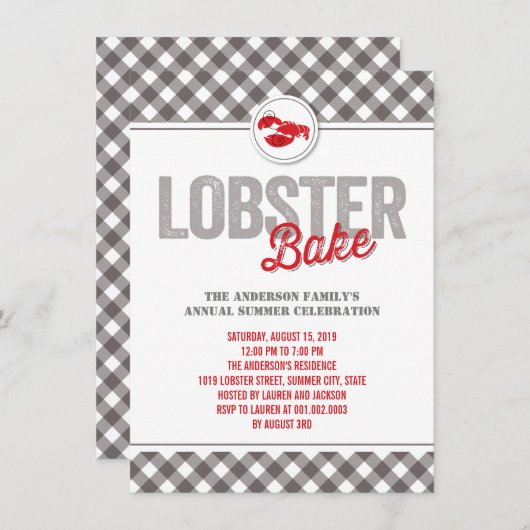 チェック!ロブスター・ベイク 年間サマー・パーティーの招待状 招待状 (正面/裏面)