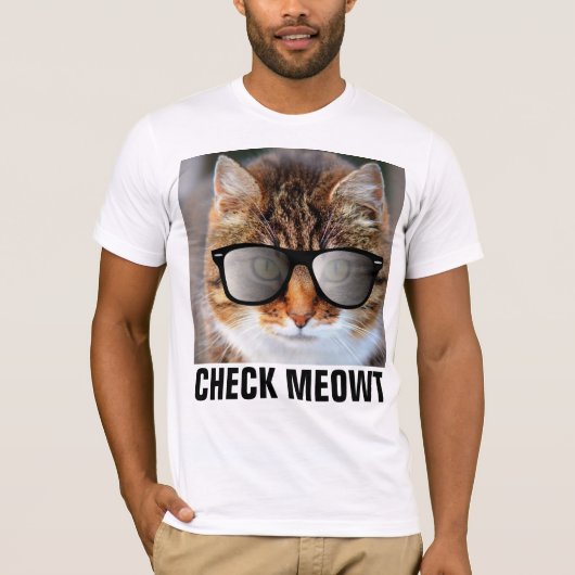 チェックMeowt、おもしろいCat Tシャツ (正面)