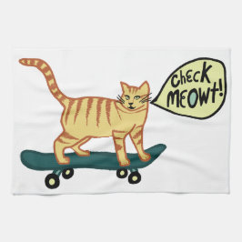 チェックMeowt Punny Skateboarding Tabby Cat キッチンタオル