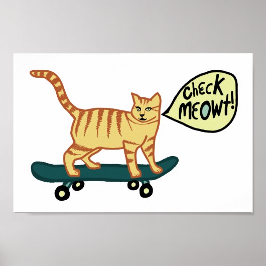 チェックMeowt Punny Skateboarding Tabby Cat ポスター (正面)