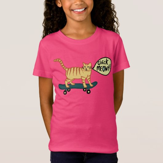 チェックMeowt Punny Skateboarding Tabby Cat Tシャツ (正面)
