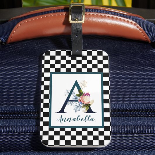 チェッファンシーカーボードフローラモノグラム文字A ラゲッジタグ (正面インサイチュ2)