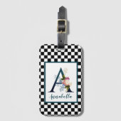 チェッファンシーカーボードフローラモノグラム文字A ラゲッジタグ (正面縦)
