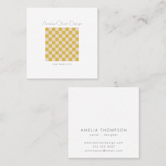 チェッモダンカーボード黄シンプル色カスタムスタイリッシュ スクエア名刺 (正面/裏面)