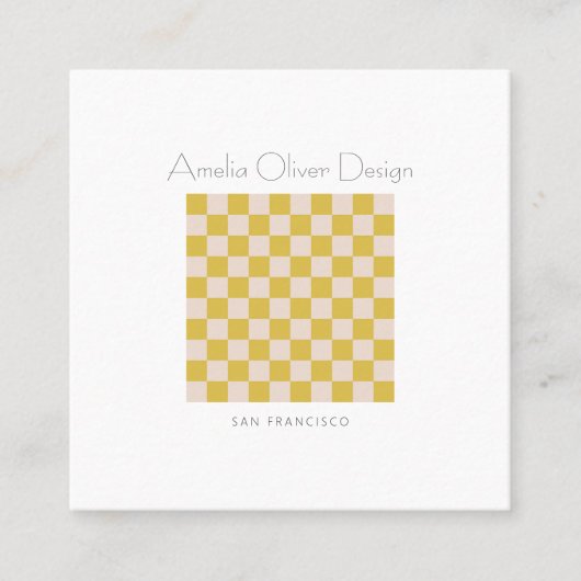 チェッモダンカーボード黄シンプル色カスタムスタイリッシュ スクエア名刺 (正面)