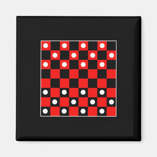 チェッ市松模様にカーボードのゲーム黒と赤のハル マグネット (正面)
