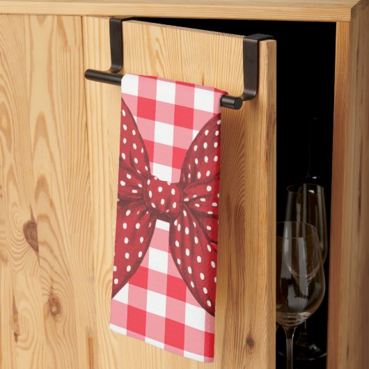 チェッ赤と白ク キッチンタオル (三つ折り)