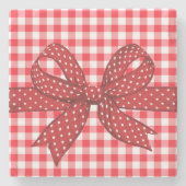 チェッ赤と白ク ストーンコースター (正面)