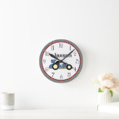 チェパーソナライズされたッカーボードレースカー#2時計 ラウンド壁時計 (ホーム)