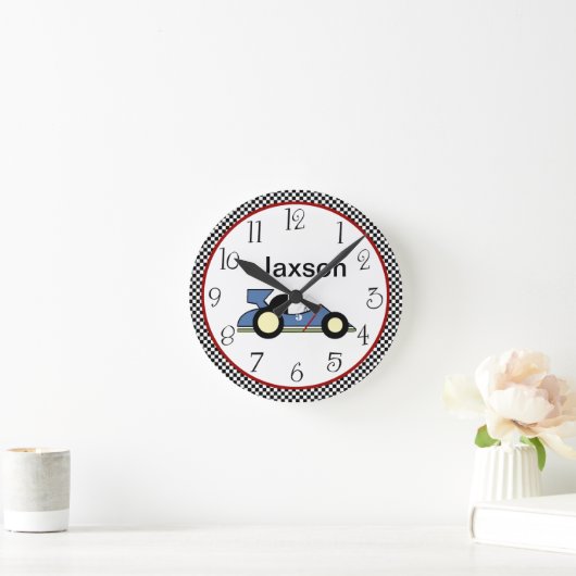 チェパーソナライズされたッカーボードレースカー#2時計 ラウンド壁時計 (ホーム)