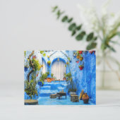 チェフチャウエンブルーシティモロッコオイル絵画ボホ シーズンポストカード (スタンド正面)