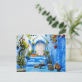 チェフチャウエンブルーシティモロッコオイル絵画ボホ ポストカード (スタンド正面)