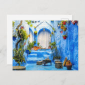 チェフチャウエンブルーシティモロッコオイル絵画ボホ ポストカード (正面/裏面)