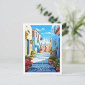 チェフチャオウンモロッコヴィンテージ旅行イラストレーション ポストカード (スタンド正面)